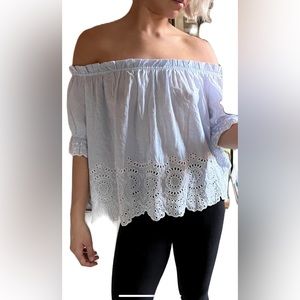 Light Blue Off the Shoulder Floral Top